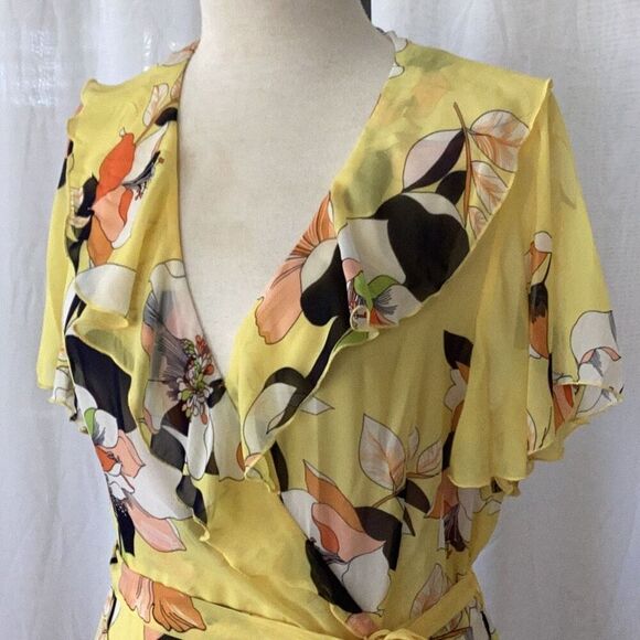 Kate And Lily Yellow Chiffon Ruffle Dress Women’s 14 Beautiful Floral Maxi - Picture 4 of 7